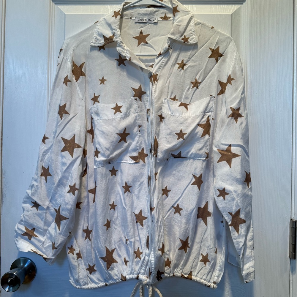 Elegant Starry White and Brown Blouse